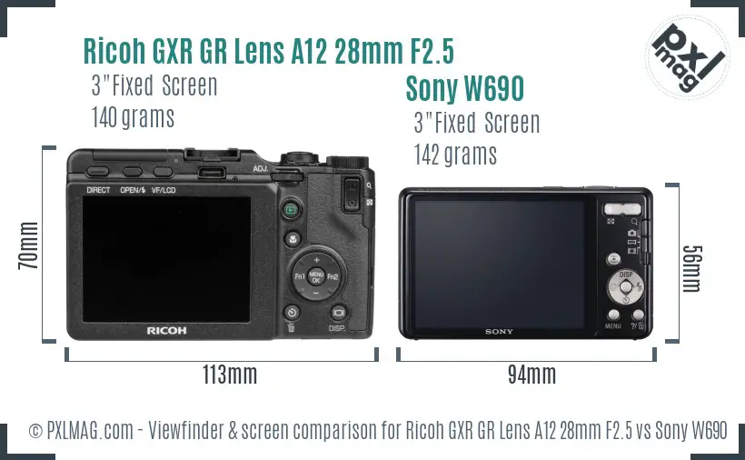 Ricoh GXR GR Lens A12 28mm F2.5 vs Sony W690 Screen and Viewfinder comparison