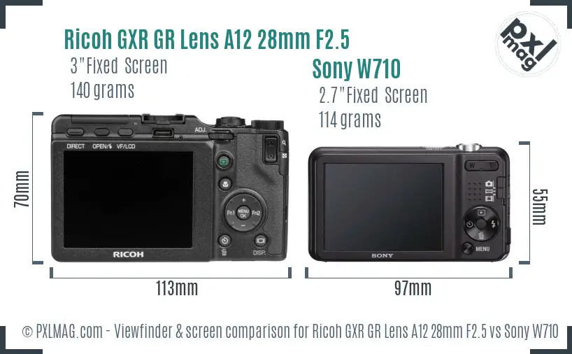 Ricoh GXR GR Lens A12 28mm F2.5 vs Sony W710 Screen and Viewfinder comparison