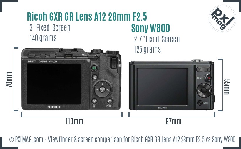 Ricoh GXR GR Lens A12 28mm F2.5 vs Sony W800 Screen and Viewfinder comparison