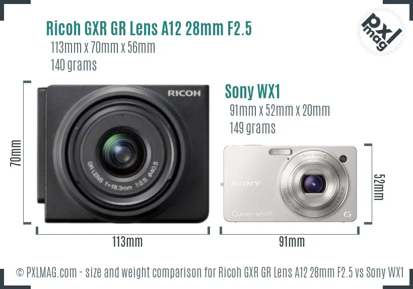Ricoh GXR GR Lens A12 28mm F2.5 vs Sony WX1 size comparison Ricoh GXR GR Lens A12 28mm F2.5 vs Sony WX1 size comparison