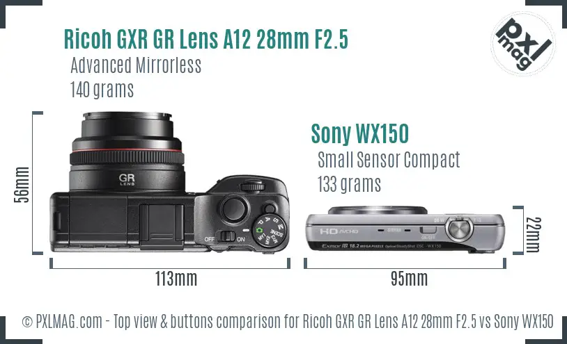 Ricoh GXR GR Lens A12 28mm F2.5 vs Sony WX150 top view buttons comparison