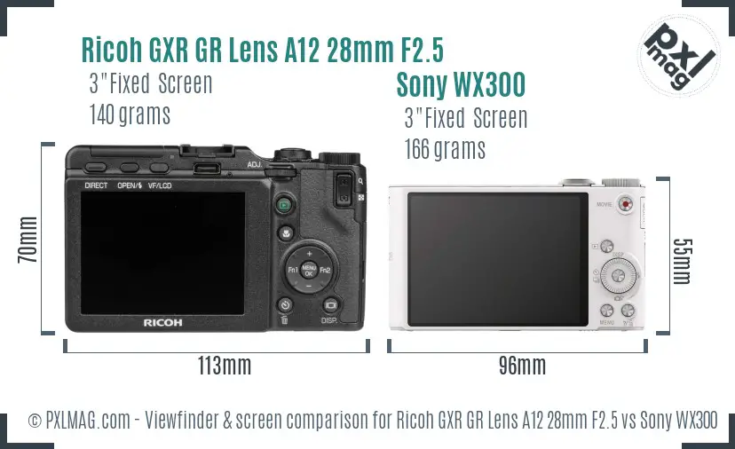 Ricoh GXR GR Lens A12 28mm F2.5 vs Sony WX300 Screen and Viewfinder comparison