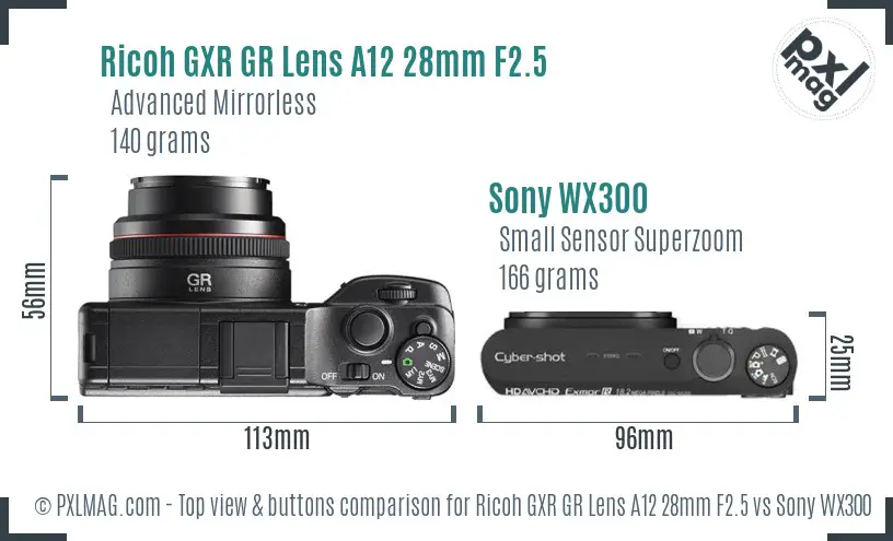 Ricoh GXR GR Lens A12 28mm F2.5 vs Sony WX300 top view buttons comparison