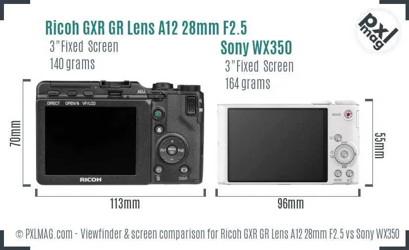 Ricoh GXR GR Lens A12 28mm F2.5 vs Sony WX350 Screen and Viewfinder comparison