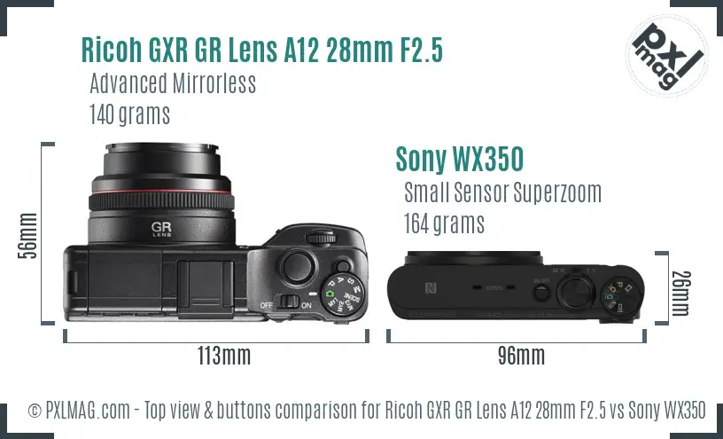 Ricoh GXR GR Lens A12 28mm F2.5 vs Sony WX350 top view buttons comparison