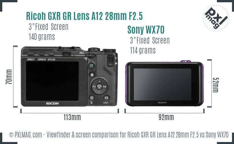 Ricoh GXR GR Lens A12 28mm F2.5 vs Sony WX70 Screen and Viewfinder comparison