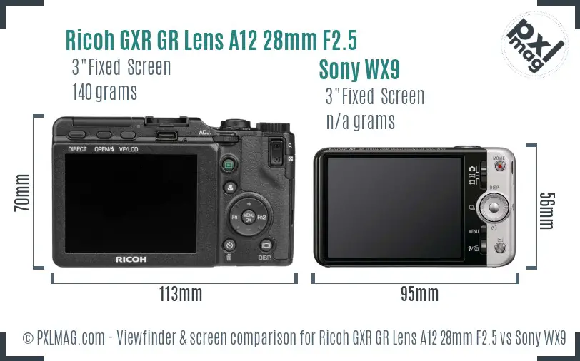 Ricoh GXR GR Lens A12 28mm F2.5 vs Sony WX9 Screen and Viewfinder comparison