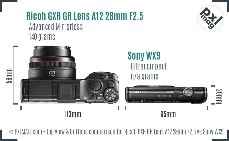 Ricoh GXR GR Lens A12 28mm F2.5 vs Sony WX9 top view buttons comparison