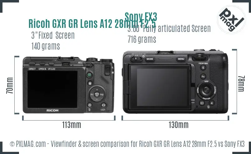 Ricoh GXR GR Lens A12 28mm F2.5 vs Sony FX3 Screen and Viewfinder comparison Ricoh GXR GR Lens A12 28mm F2.5 vs Sony FX3 Screen and Viewfinder comparison