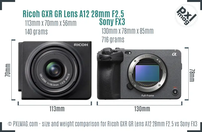 Ricoh GXR GR Lens A12 28mm F2.5 vs Sony FX3 size comparison Ricoh GXR GR Lens A12 28mm F2.5 vs Sony FX3 size comparison