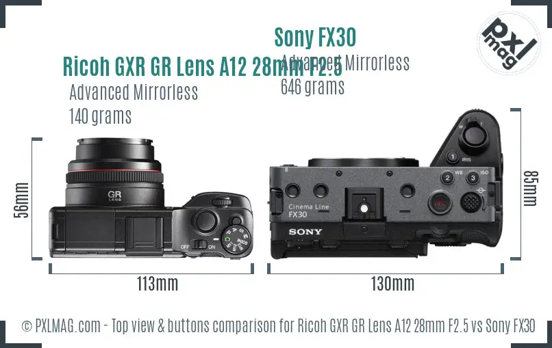Ricoh GXR GR Lens A12 28mm F2.5 vs Sony FX30 top view buttons comparison