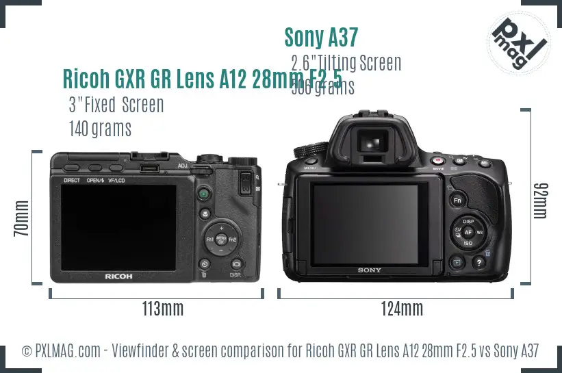 Ricoh GXR GR Lens A12 28mm F2.5 vs Sony A37 Screen and Viewfinder comparison