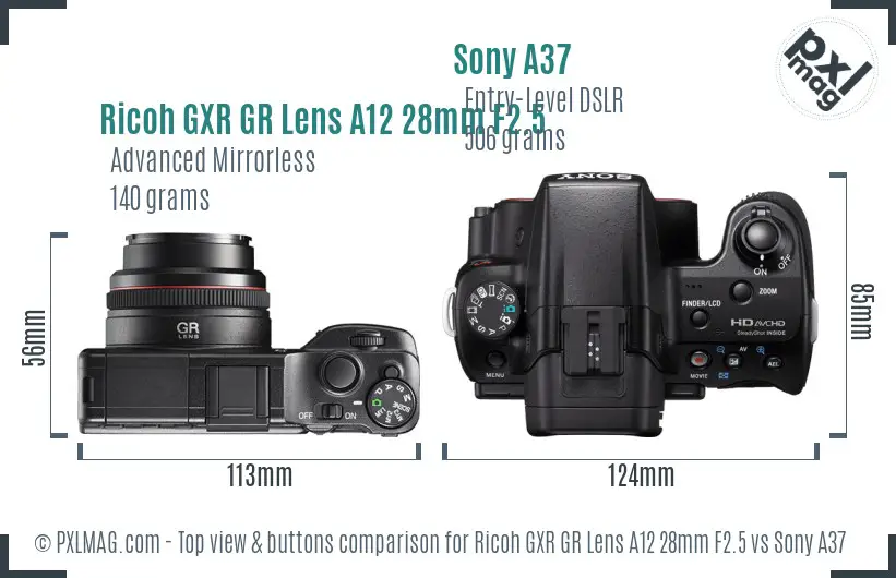 Ricoh GXR GR Lens A12 28mm F2.5 vs Sony A37 top view buttons comparison