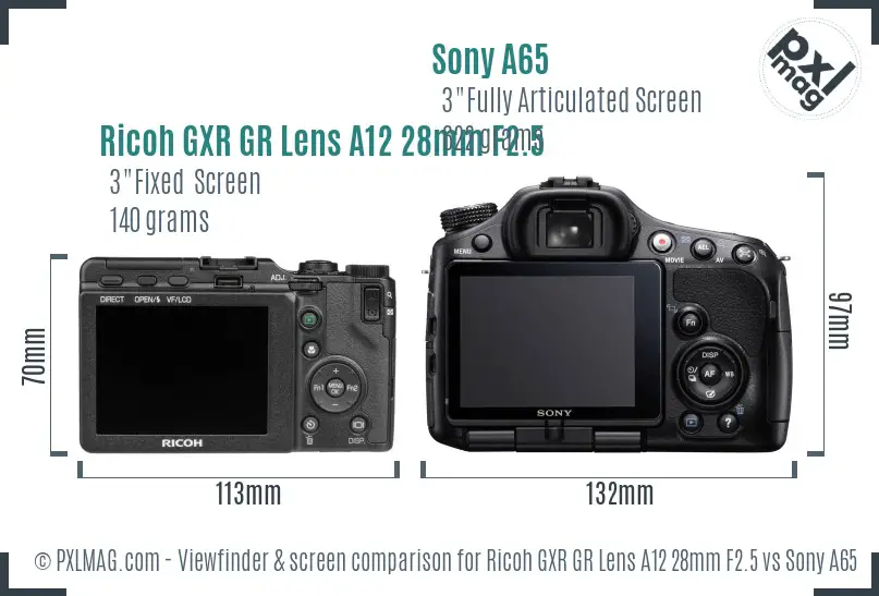 Ricoh GXR GR Lens A12 28mm F2.5 vs Sony A65 Screen and Viewfinder comparison