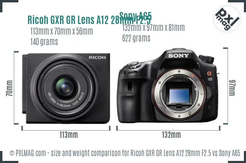 Ricoh GXR GR Lens A12 28mm F2.5 vs Sony A65 size comparison