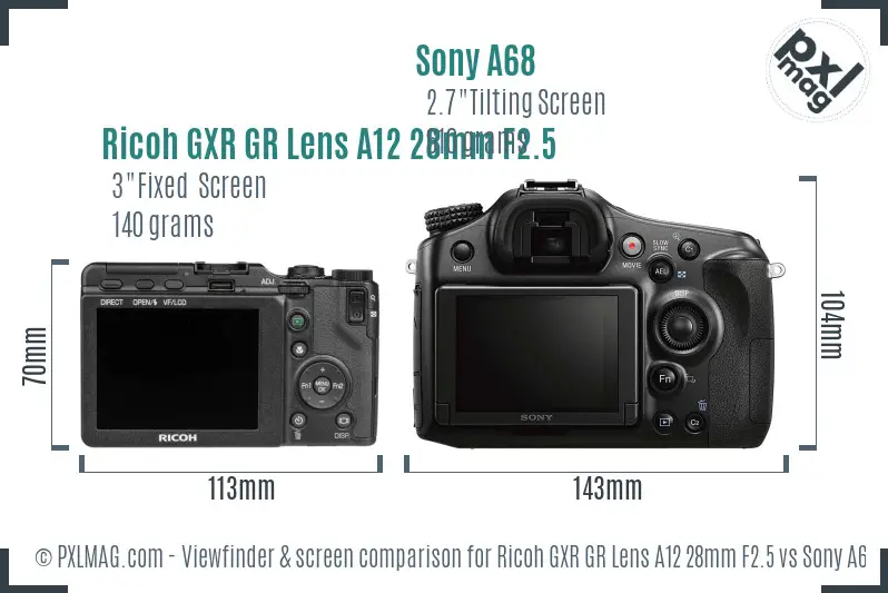 Ricoh GXR GR Lens A12 28mm F2.5 vs Sony A68 Screen and Viewfinder comparison
