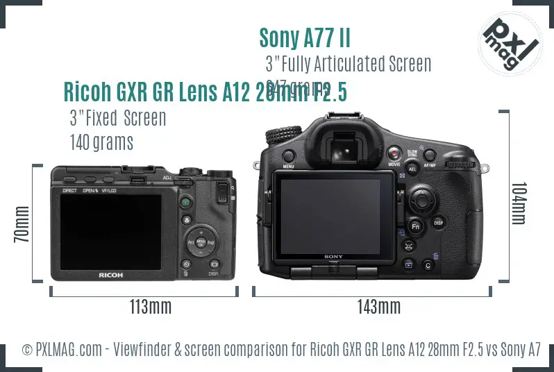 Ricoh GXR GR Lens A12 28mm F2.5 vs Sony A77 II Screen and Viewfinder comparison