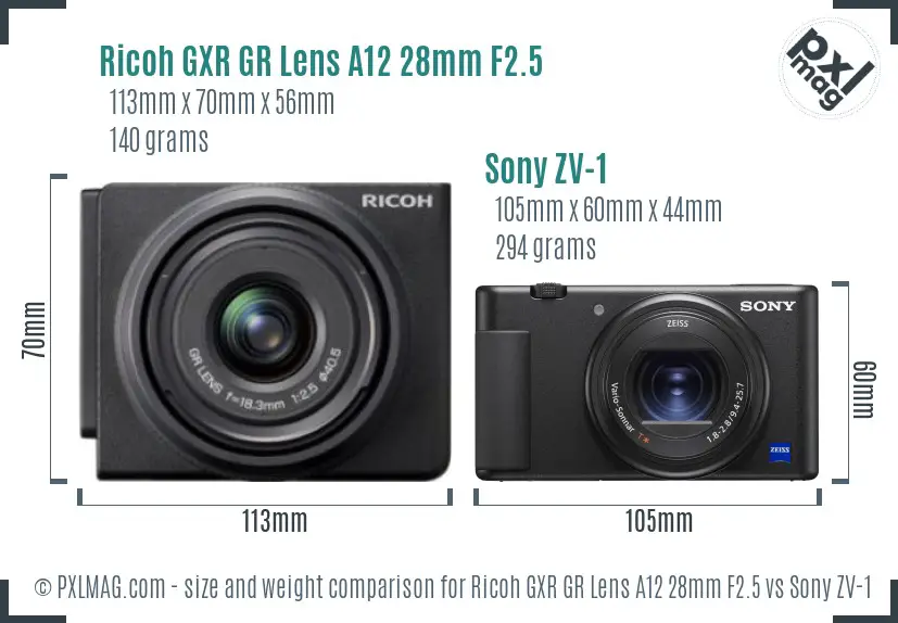 Ricoh GXR GR Lens A12 28mm F2.5 vs Sony ZV-1 size comparison