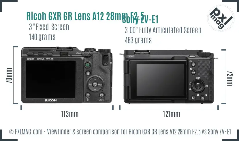 Ricoh GXR GR Lens A12 28mm F2.5 vs Sony ZV-E1 Screen and Viewfinder comparison