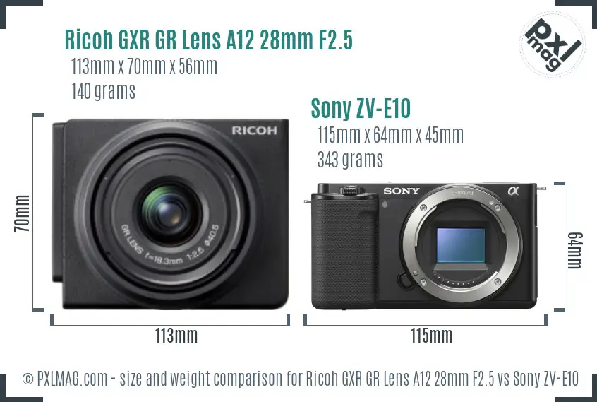 Ricoh GXR GR Lens A12 28mm F2.5 vs Sony ZV-E10 size comparison