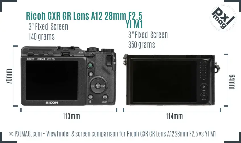 Ricoh GXR GR Lens A12 28mm F2.5 vs YI M1 Screen and Viewfinder comparison