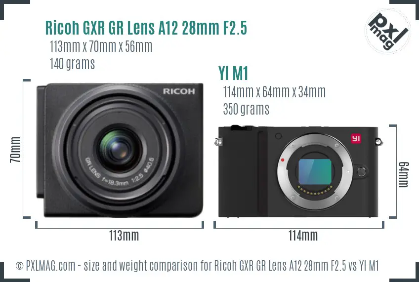 Ricoh GXR GR Lens A12 28mm F2.5 vs YI M1 size comparison