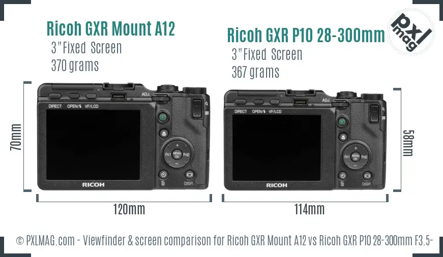 Ricoh GXR Mount A12 vs Ricoh GXR P10 28-300mm F3.5-5.6 VC Screen and Viewfinder comparison