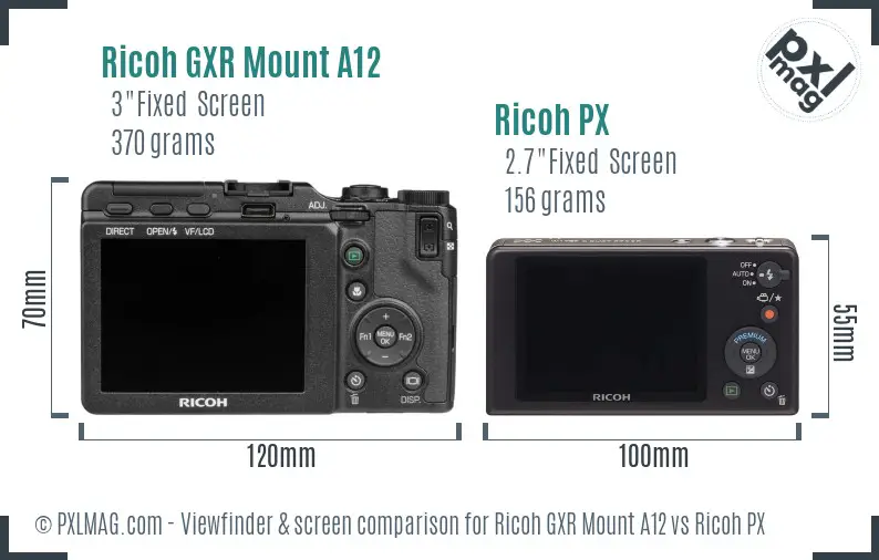 Ricoh GXR Mount A12 vs Ricoh PX Screen and Viewfinder comparison