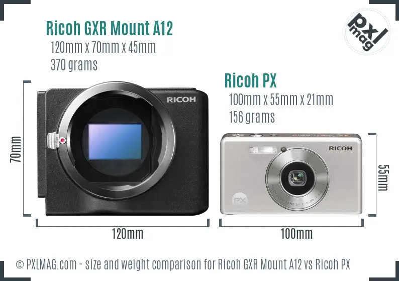 Ricoh GXR Mount A12 vs Ricoh PX size comparison