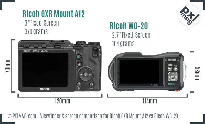 Ricoh GXR Mount A12 vs Ricoh WG-20 Screen and Viewfinder comparison