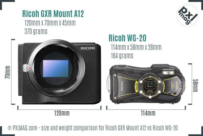 Ricoh GXR Mount A12 vs Ricoh WG-20 size comparison