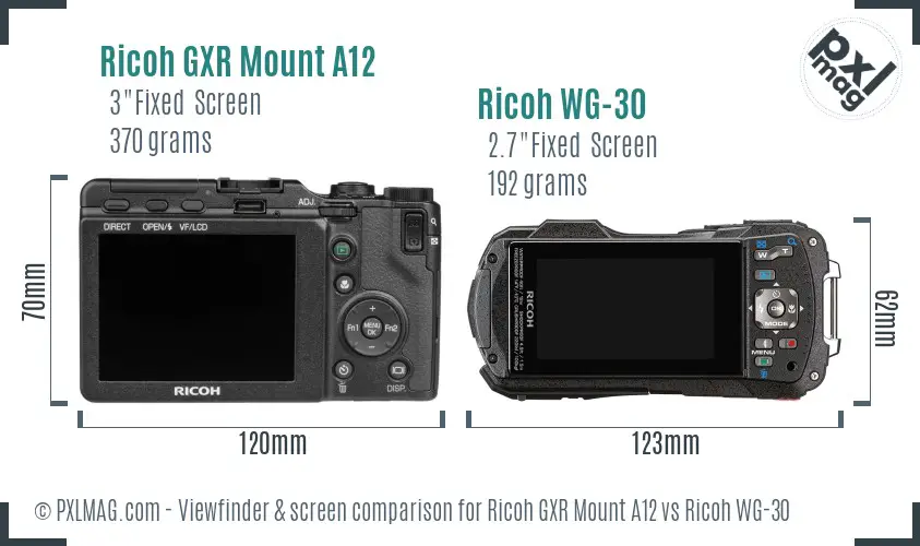 Ricoh GXR Mount A12 vs Ricoh WG-30 Screen and Viewfinder comparison