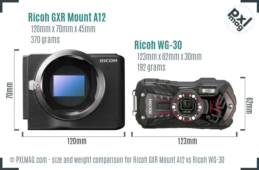 Ricoh GXR Mount A12 vs Ricoh WG-30 size comparison
