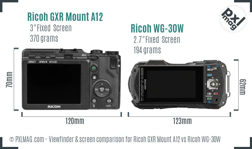 Ricoh GXR Mount A12 vs Ricoh WG-30W Screen and Viewfinder comparison