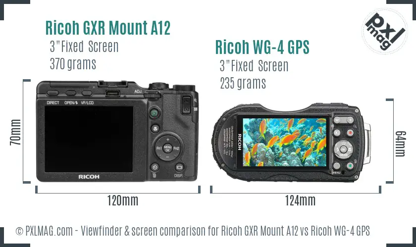 Ricoh GXR Mount A12 vs Ricoh WG-4 GPS Screen and Viewfinder comparison