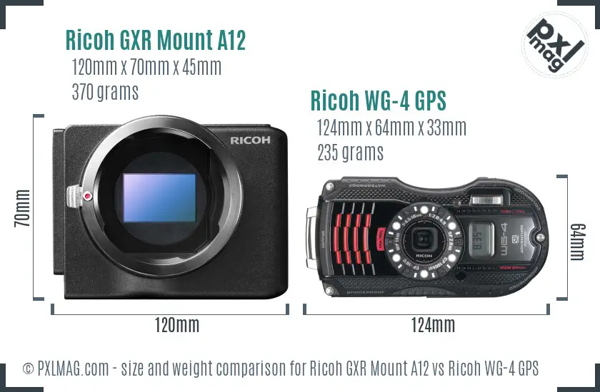 Ricoh GXR Mount A12 vs Ricoh WG-4 GPS size comparison