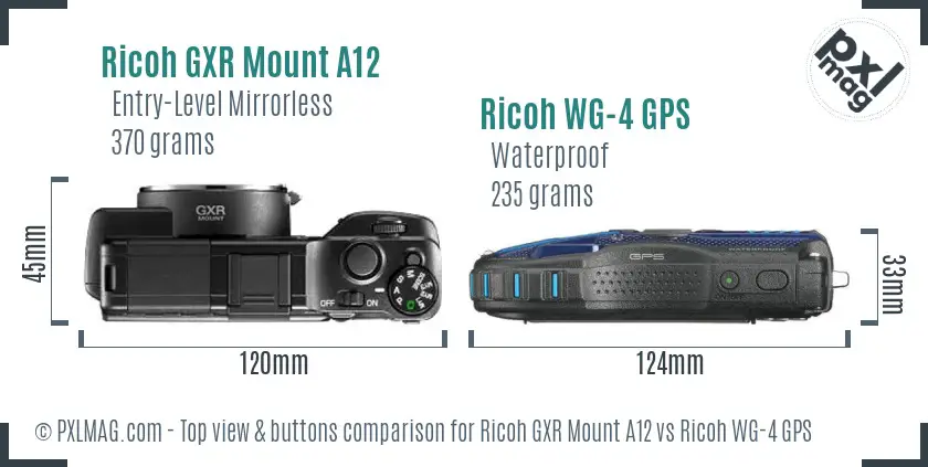 Ricoh GXR Mount A12 vs Ricoh WG-4 GPS top view buttons comparison