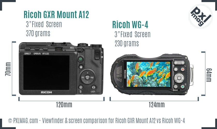 Ricoh GXR Mount A12 vs Ricoh WG-4 Screen and Viewfinder comparison