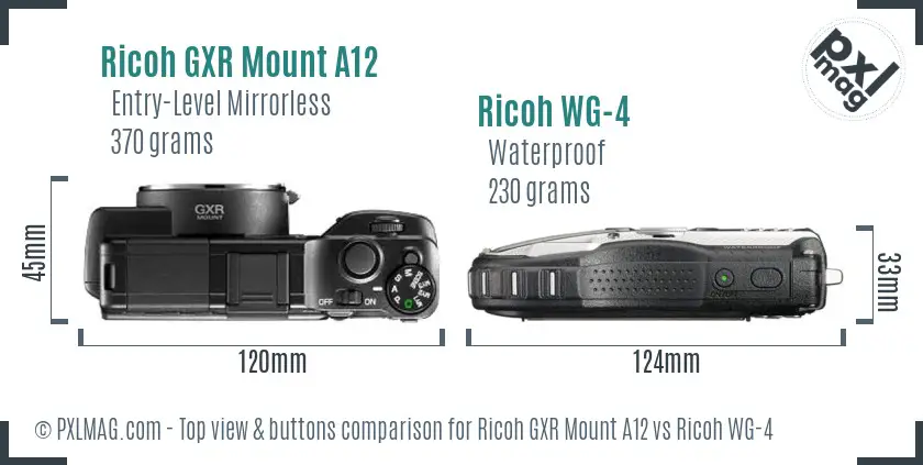Ricoh GXR Mount A12 vs Ricoh WG-4 top view buttons comparison