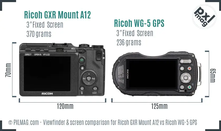 Ricoh GXR Mount A12 vs Ricoh WG-5 GPS Screen and Viewfinder comparison