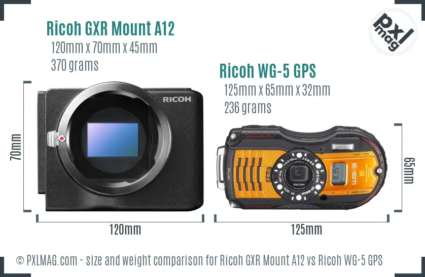 Ricoh GXR Mount A12 vs Ricoh WG-5 GPS size comparison
