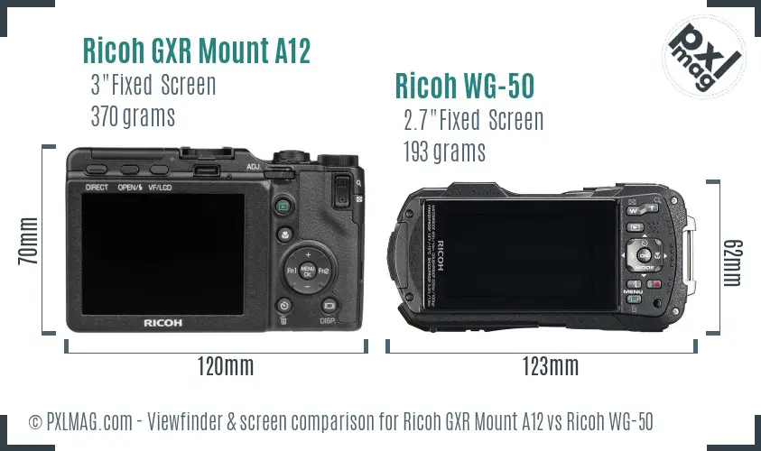 Ricoh GXR Mount A12 vs Ricoh WG-50 Screen and Viewfinder comparison