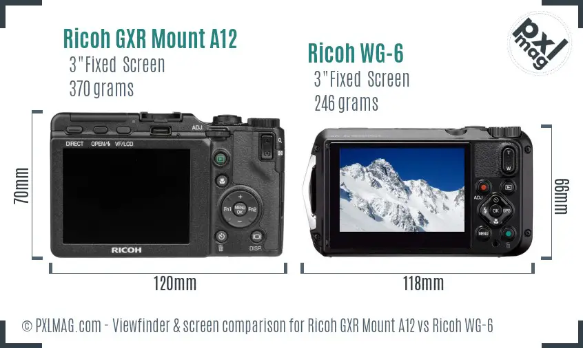 Ricoh GXR Mount A12 vs Ricoh WG-6 Screen and Viewfinder comparison