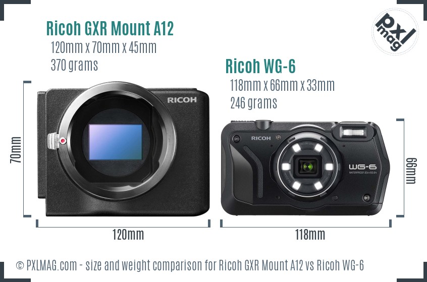 Ricoh GXR Mount A12 vs Ricoh WG-6 size comparison