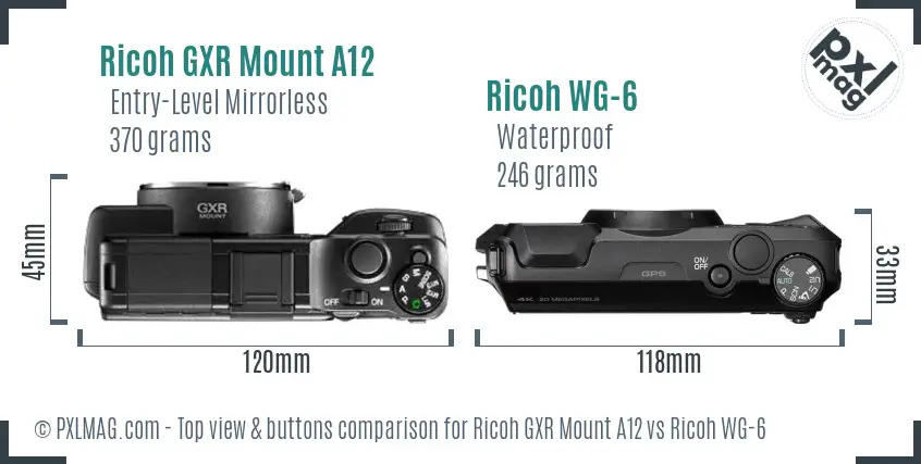 Ricoh GXR Mount A12 vs Ricoh WG-6 top view buttons comparison
