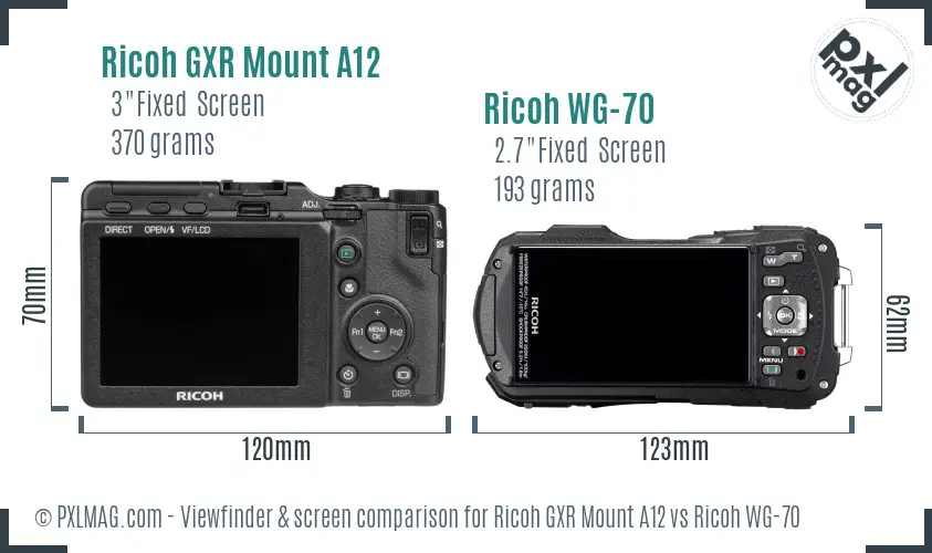 Ricoh GXR Mount A12 vs Ricoh WG-70 Screen and Viewfinder comparison