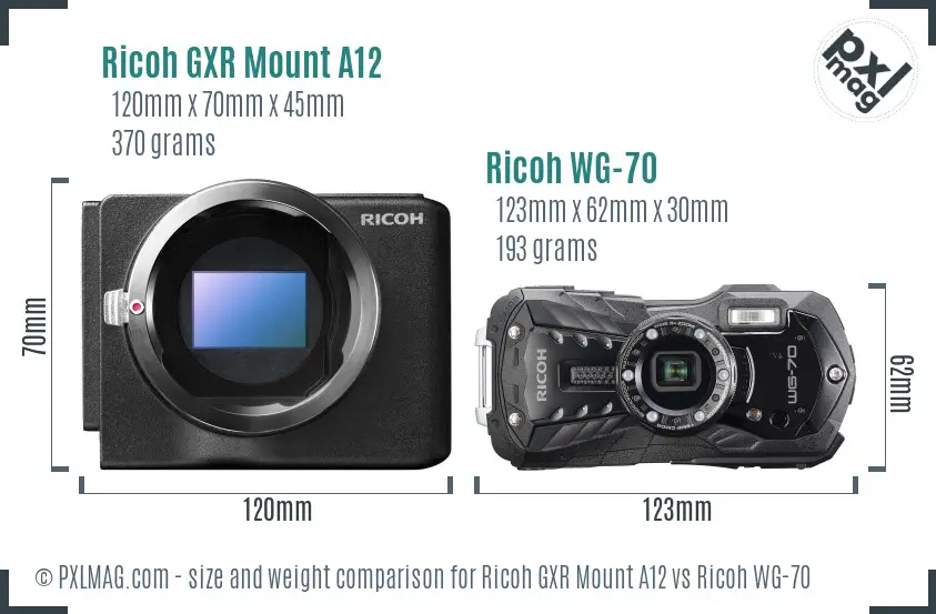 Ricoh GXR Mount A12 vs Ricoh WG-70 size comparison