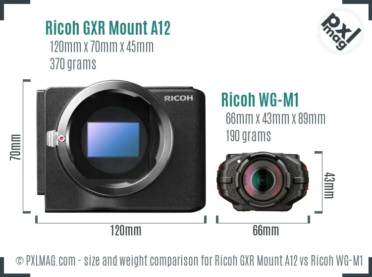 Ricoh GXR Mount A12 vs Ricoh WG-M1 size comparison