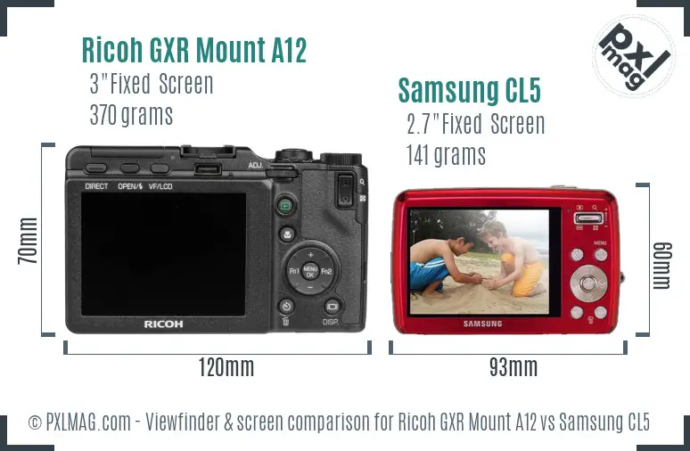 Ricoh GXR Mount A12 vs Samsung CL5 Screen and Viewfinder comparison