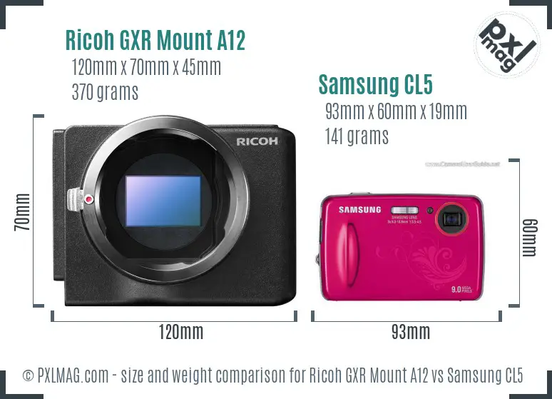 Ricoh GXR Mount A12 vs Samsung CL5 size comparison